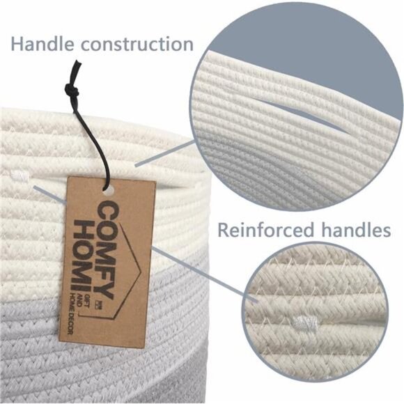 Cotton Rope Woven Basket with Handles for Shelves,Toys,Book, Cloth Storage - Picture 6 of 7